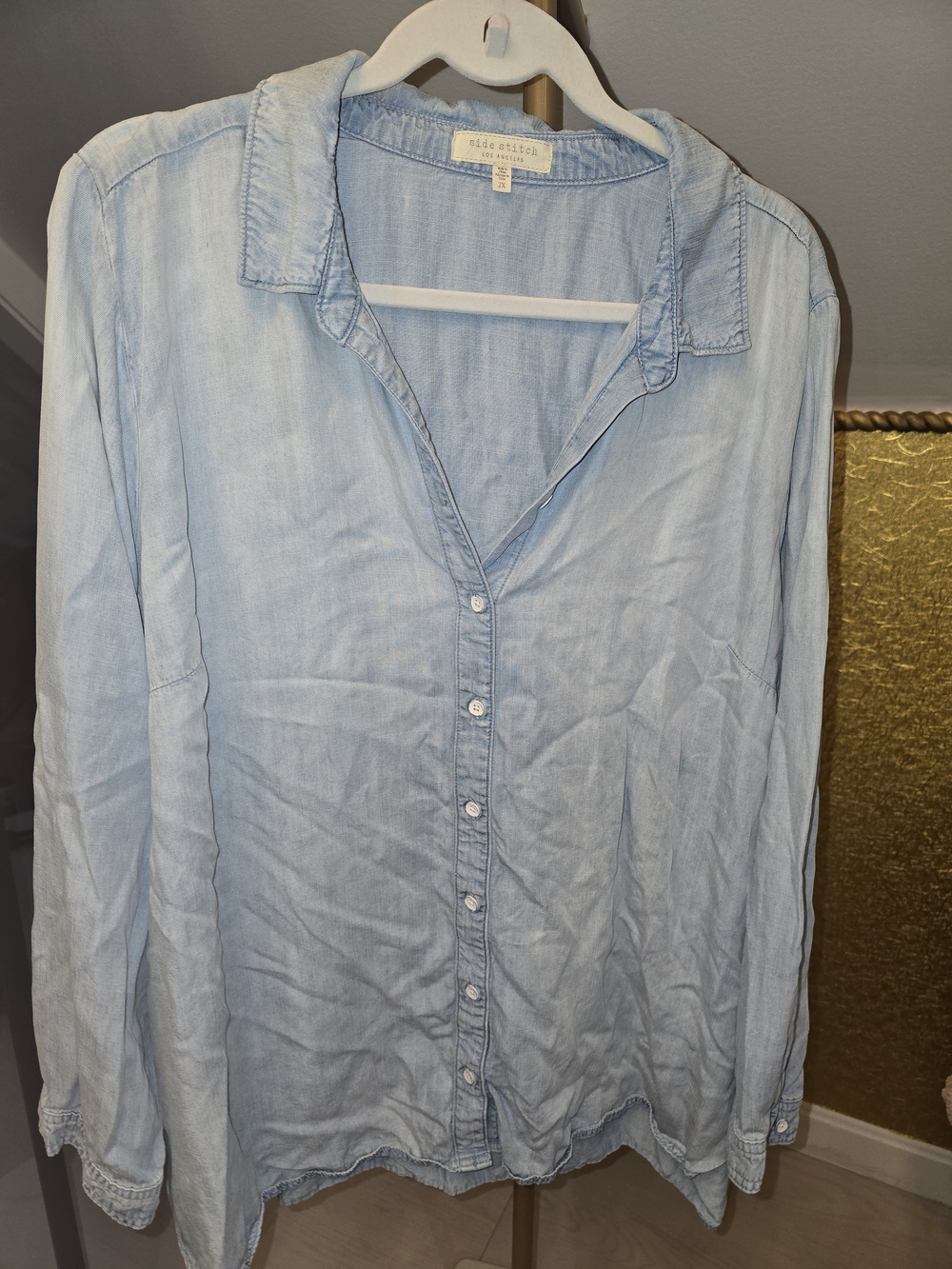Side Stitch Light Blue Women's Chambray Button-Down Shirt